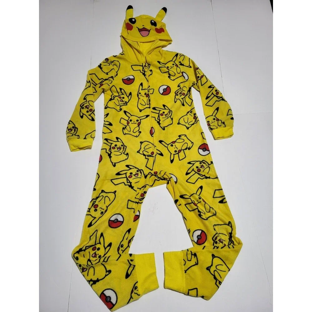(FD)Pokemon Pikachu Union Suit Hoodie Pajamas Boys Youth  Size 8 One-Pc Costume